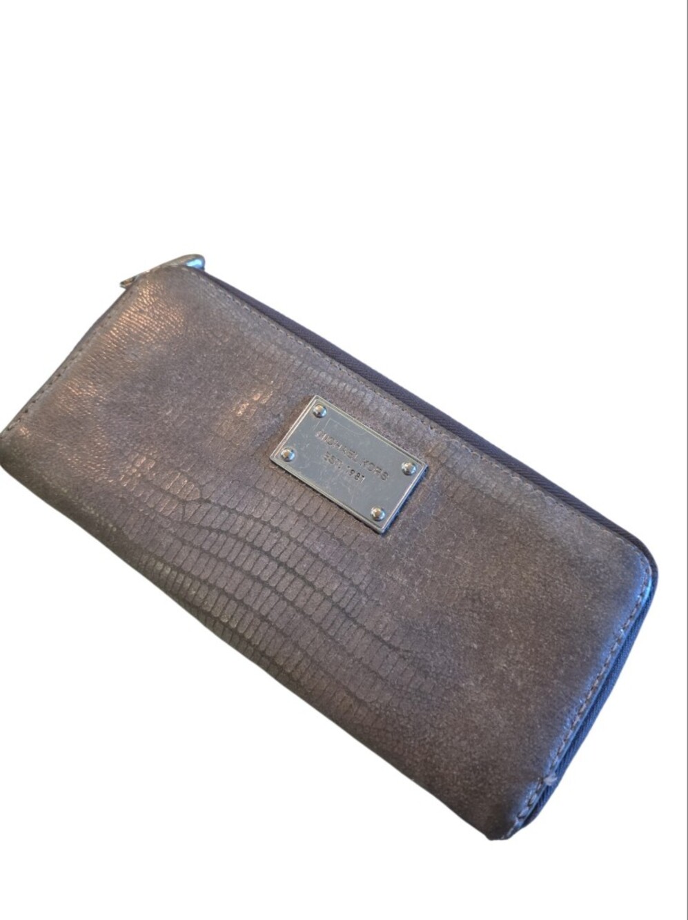 Michael Kors Metallic Croc-Embossed Zip Wallet - Gray